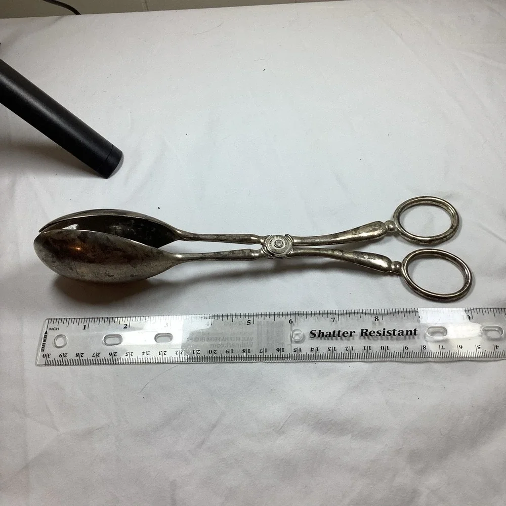 Silver Plated Scissor Salad Tongs Spoon Fork Serving Utensil